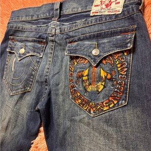 Men’s Vintage True Religion Guitar Embroidered Billy Bootcut Jean. Size 38
